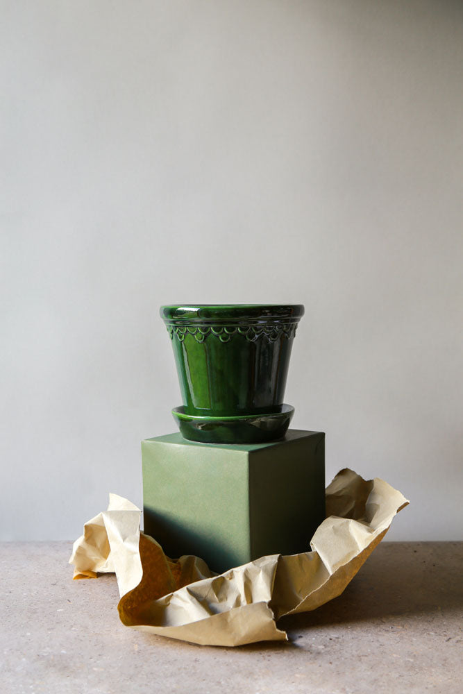 4.7" Kobenhavner GLAZED Emerald Green Pot + Saucer